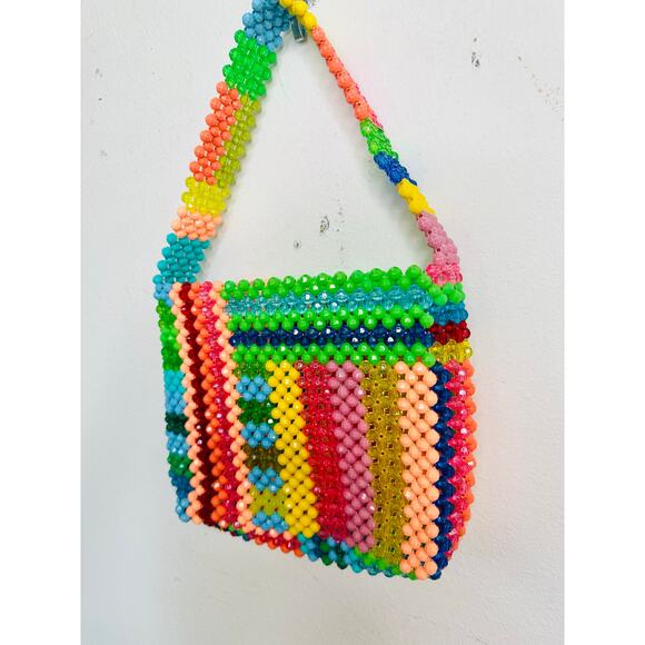 SUSAN ALEXANDRA Rainbow Colorful Beaded Beautiful Geometric Top Handle Bag - Picture 4 of 16